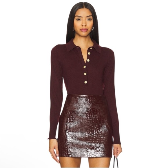 L’Agence Sterling Burgundy Gold Button Long Sleeve Collared Wool Blend Sweater M,New Products : American Fashion Style Bags On Sale